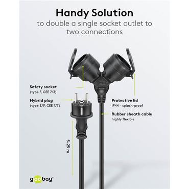 Outdoor Double Extension Cable, 10 m, black