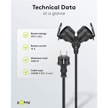 Outdoor Double Extension Cable, 10 m, black