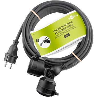Outdoor Double Extension Cable, 10 m, black