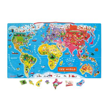 JANOD Magnetic World Map Puzzle English Version Magnetisk puslespil 92 stk Kort