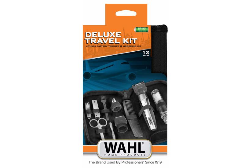 Wahl Travel Kit Deluxe Batteri Sort, Rustfrit st&aring;l