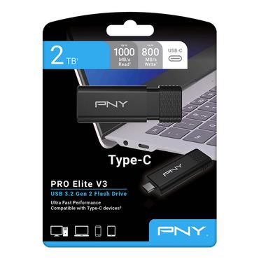PNY PRO Elite V3 USB-nøgle 2 TB USB Type-C 3.2 Gen 1 (3.1 Gen 1) Sort