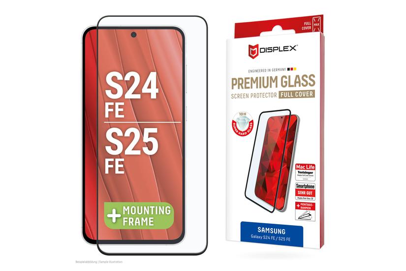 Displex Premium Screen Protector (Full Cover, 10H) for Samsung Galaxy S25 FE/S24 FE, Eco Mounting Frame, Full Cover