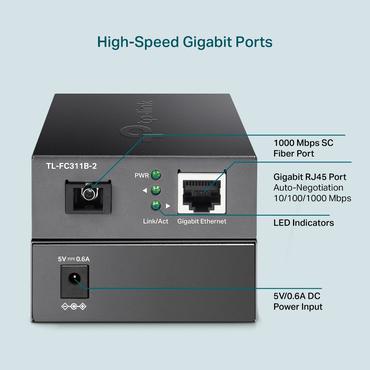 TP-Link TL-FC311B-2 netværksomformer til medie 1000 Mbit/s Enkeltilstand Sort