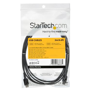 StarTech.com 2m USB C Charging Cable, Durable Fast Charge & Sync USB 2.0 Type C to USB C Laptop Charger Cord, TPE Jacket Aramid Fiber M/M 60W Black, Samsung S10, S20 iPad Pro MS Surface - Heavy Duty and Rugged - USB Type-C kabel - 24 pin USB-C til 24 pin USB-C - 2 m