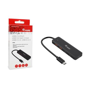 aquip USB-Hub 4-Port 3.2  ->2xUSB-C, 2xUSB-A o.Netzteil   sw
