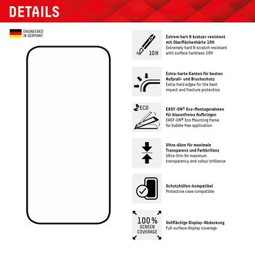 Displex Full Cover Screen Protector (10H) for Apple iPhone 15/15 Pro, Eco Mounting Frame, Full Cover