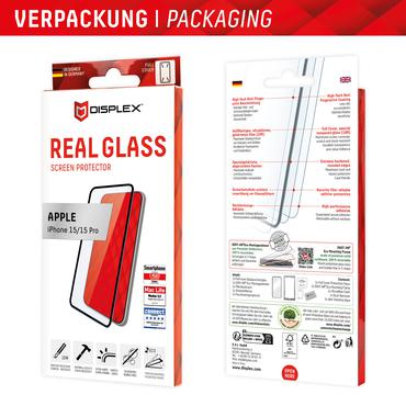 Displex Full Cover Screen Protector (10H) for Apple iPhone 15/15 Pro, Eco Mounting Frame, Full Cover