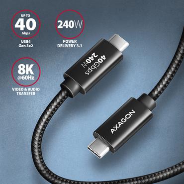 AXAGON BUCM4X-CM10AB NewGEN+ kabel USB-C &amp lt -&amp gt  USB-C, 1m, USB4 Gen 3&times;2, PD 240W 5A, 8K HD, ALU, oplet