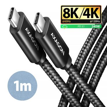 AXAGON BUCM4X-CM10AB NewGEN+ kabel USB-C &amp lt -&amp gt  USB-C, 1m, USB4 Gen 3&times;2, PD 240W 5A, 8K HD, ALU, oplet