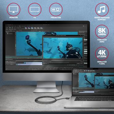 AXAGON BUCM4X-CM10AB NewGEN+ kabel USB-C &amp lt -&amp gt  USB-C, 1m, USB4 Gen 3&times;2, PD 240W 5A, 8K HD, ALU, oplet