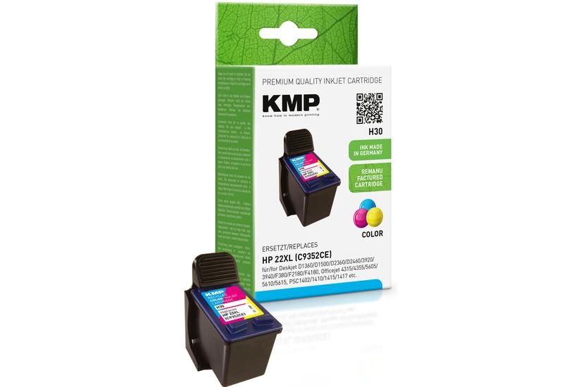 KMP H30 - L&aring;ng livsl&auml;ngd - f&auml;rg (cyan, magenta, gul) - kompatibel - bl&auml;ckpatron (alternativ f&ouml;r: HP 22XL, HP C9352CE)