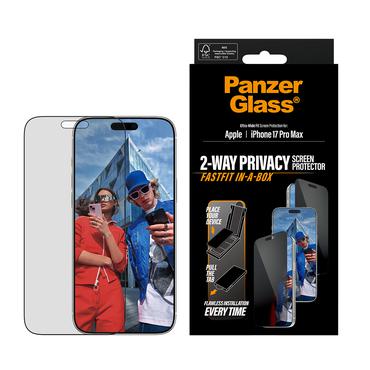 PanzerGlass &reg; Privacy Sk&aelig;rmbeskyttelse iPhone 17 Pro Max | Ultra-Wide Fit m. FASTFIT IN-A-BOX