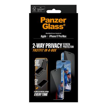 PanzerGlass &reg; Privacy Sk&aelig;rmbeskyttelse iPhone 17 Pro Max | Ultra-Wide Fit m. FASTFIT IN-A-BOX