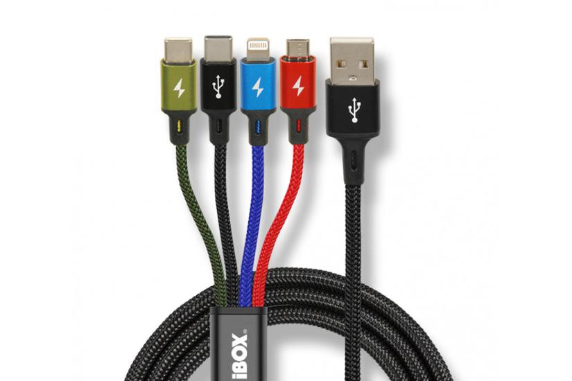 iBox Universal 4 in 1 charging cable I-BOX USB IKUM4W1 - Kabel USB-kabel 1,2 m Micro-USB A 2 x USB C Flerfarvet