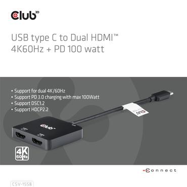 Club 3D videokort - USB-C / HDMI - 15 cm