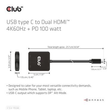 Club 3D videokort - USB-C / HDMI - 15 cm