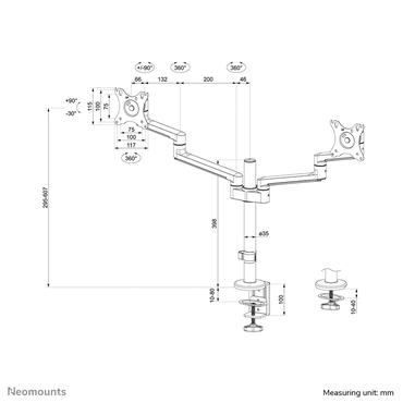 Neomounts DS60-425WH2 monteringssæt - fuld bevægelse - for 2 skærme - hvid