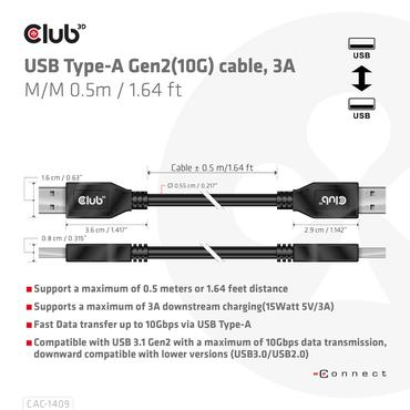 Club 3D - USB-kabel - USB typ A till USB typ A - 0.5 m