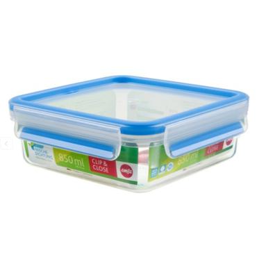 CLIP & CLOSE Frischhaltedose 0,85 Liter (transparent/blau, quadratisch)