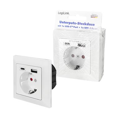 LogiLink PA0262 stikkontakt CEE 7/3 + USB Hvid