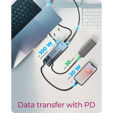 ICY BOX IB-HUB1743-CPD USB 3.2 Gen 2 (3.1 Gen 2) Type-A + Type-C 10000 Mbit/s Bl&aring;