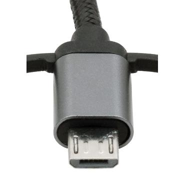 USB 3-in1 Ladekabel Lightning/C/Micr black,umflochtenes Nylon, 1m
