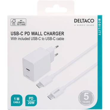 DELTACO USBC-AC146 strømforsyningsadapter - 24 pin USB-C - 20 Watt