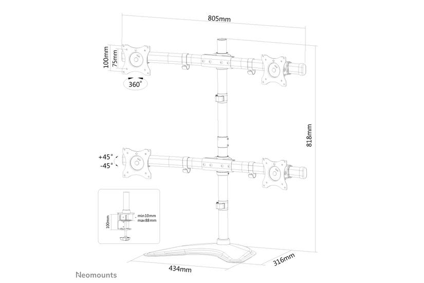 Neomounts NM-D335D4 st&auml;ll - fullst&auml;ndig r&ouml;relse - f&ouml;r 4 LCD-bildsk&auml;rmar - svart