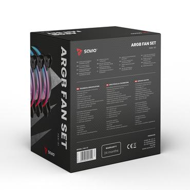 Savio FAN-01 4-pack 120mm ARGB fan including controller and remote control Computerkabinet Ventilator 12 cm Sort 4 stk