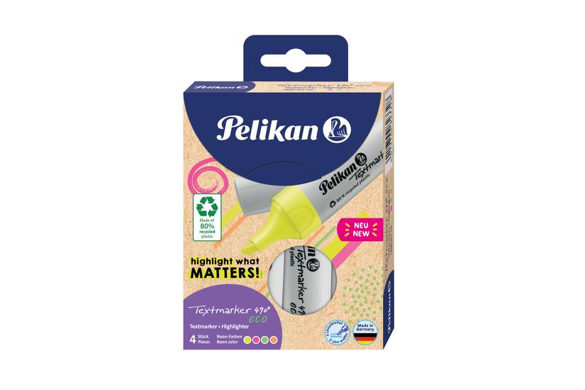 Pelikan Textmarker 490 eco speedmarker 4 stk Mejselspids Grøn, Orange, Lyserød, Gul