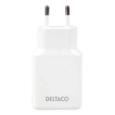 Deltaco USB-C wall charger 45 W, 2x USB-C PD, slim, tot 45 W, white