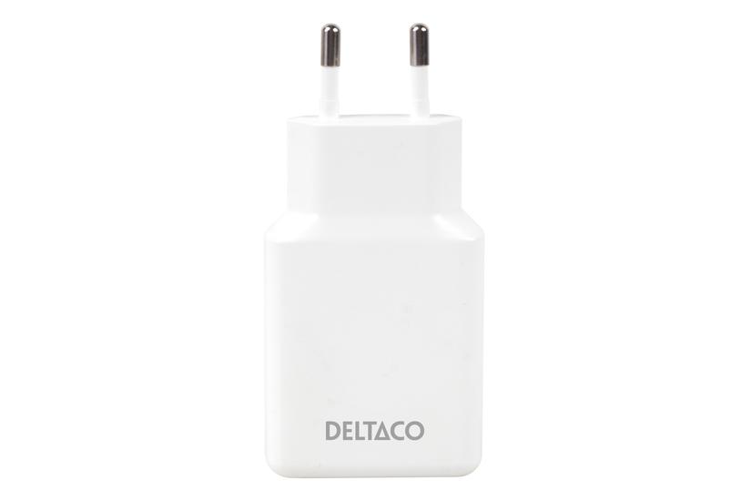 Deltaco USB-C wall charger 45 W, 2x USB-C PD, slim, tot 45 W, white