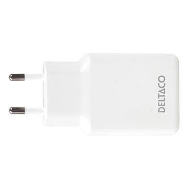 Deltaco USB-C wall charger 45 W, 2x USB-C PD, slim, tot 45 W, white