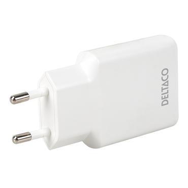 Deltaco USB-C wall charger 45 W, 2x USB-C PD, slim, tot 45 W, white