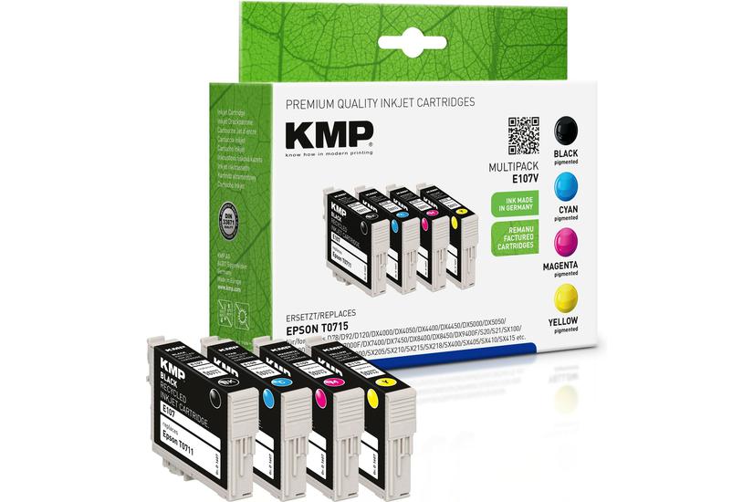 KMP MULTIPACK E107V - 4-pack - svart, gul, cyan, magenta - kompatibel - bl&auml;ckpatron (alternativ f&ouml;r: Epson C13T07114011, Epson C13T07124011, Epson C13T07134011, Epson C13T07144011, Epson T0711, Epson T0712, Epson T0713, Epson T0714)