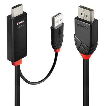 Lindy 41500 videokabel adapter 3 m HDMI + USB Type-A DisplayPort Sort