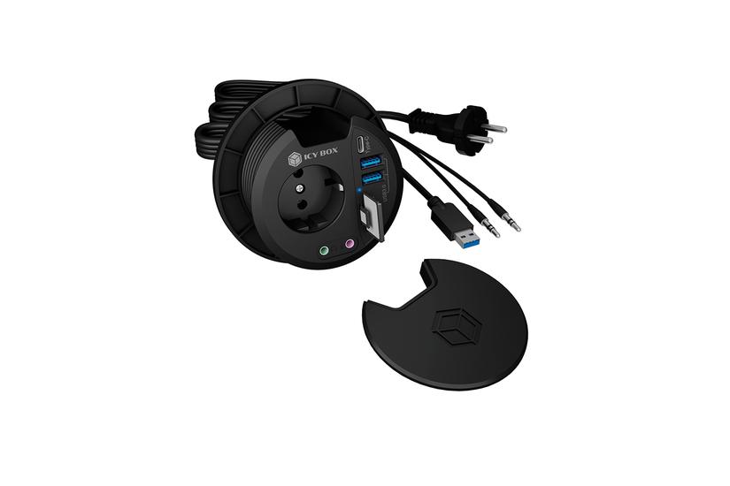 ICY BOX IB-HUB1430-CR stikkontakt Sort