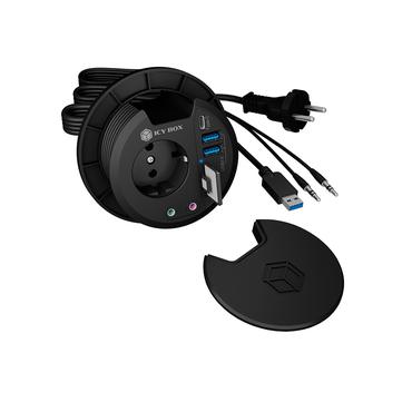 ICY BOX IB-HUB1430-CR stikkontakt Sort