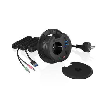 ICY BOX IB-HUB1430-CR stikkontakt Sort