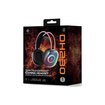 DELTACO Headset - Kabel - Huvudband - Bommikrofon - Svart, Transparent - 285 g - 220 mm