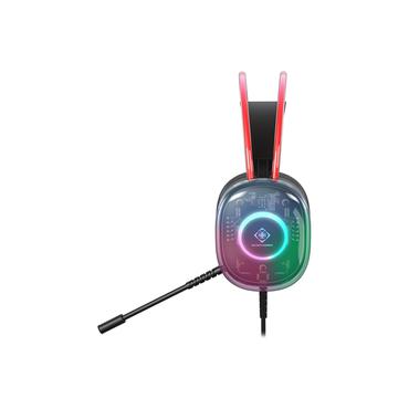 DELTACO Headset - Kabel - Huvudband - Bommikrofon - Svart, Transparent - 285 g - 220 mm