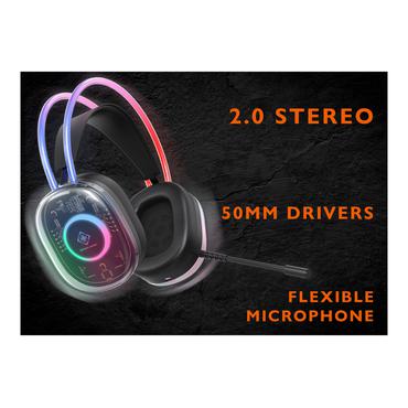 DELTACO Headset - Kabel - Huvudband - Bommikrofon - Svart, Transparent - 285 g - 220 mm