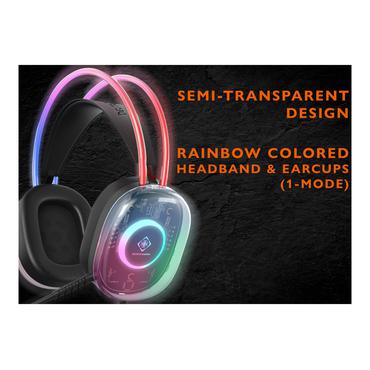 DELTACO Headset - Kabel - Huvudband - Bommikrofon - Svart, Transparent - 285 g - 220 mm