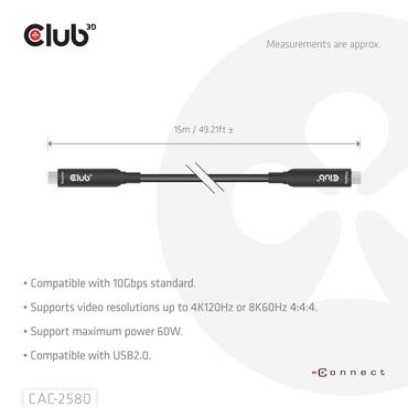 CLUB3D CAC-2580 USB-kabel 15 m USB C Sort