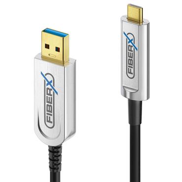 FiberX FX-I630-025 USB-kabel USB 3.2 Gen 1 (3.1 Gen 1) 25 m USB C USB A Sort, S&oslash;lv