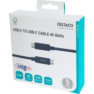 DELTACO - USB Type-C kabel - 24 pin USB-C til 24 pin USB-C - 80 cm