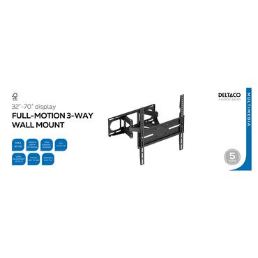 Wall mount, Full motion 3-way, tilt, swivel, 32-70", 40 kg