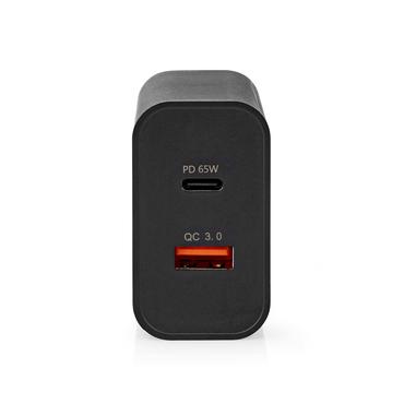 Oplader / Snellaad functie / 2.0 / 2.25/ 3.25 A / Outputs  2 / USB-A / USB-C /65 W / Automatische Voltage Selectie
