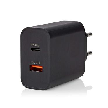 Oplader / Snellaad functie / 2.0 / 2.25/ 3.25 A / Outputs  2 / USB-A / USB-C /65 W / Automatische Voltage Selectie